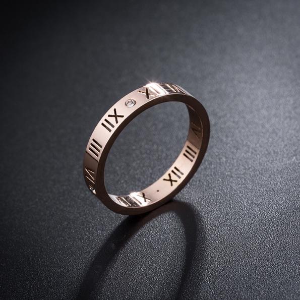 Oke Price.. 513# LS Cincin wanita titanium lapis emas 18k model Huruf Romawi melingkar rosegold