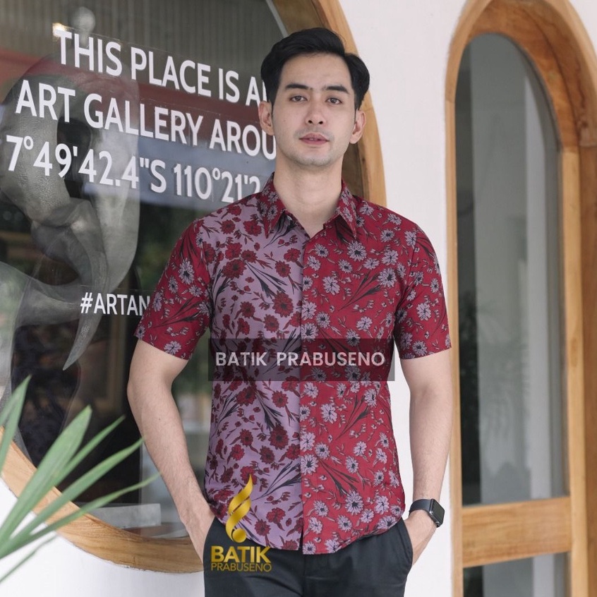 DANUMETA Batik PRABUSENO Original 100% Katun Asli Pria Lengan Pendek Printing Kemeja Formal Kantor  