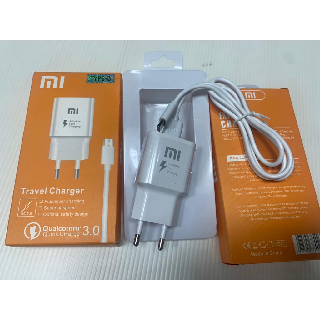 Charger Xiaomi 2in1 M-08ES Micro Dan Type C Travel Adapter MI 3.0 Qualcom quick charging casan isi daya cepat bisa buat semua HP kualitas original