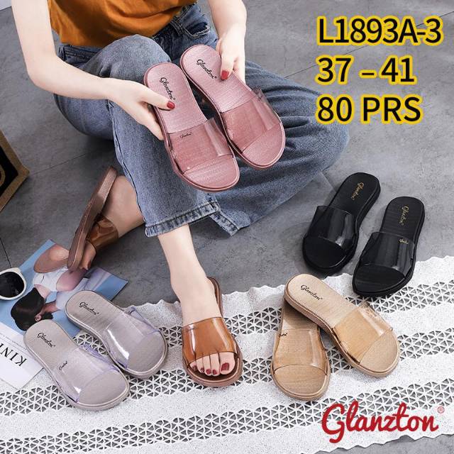 1893 Bening POLOS Sendal Wanita Jelly Selop Transparan glanzton