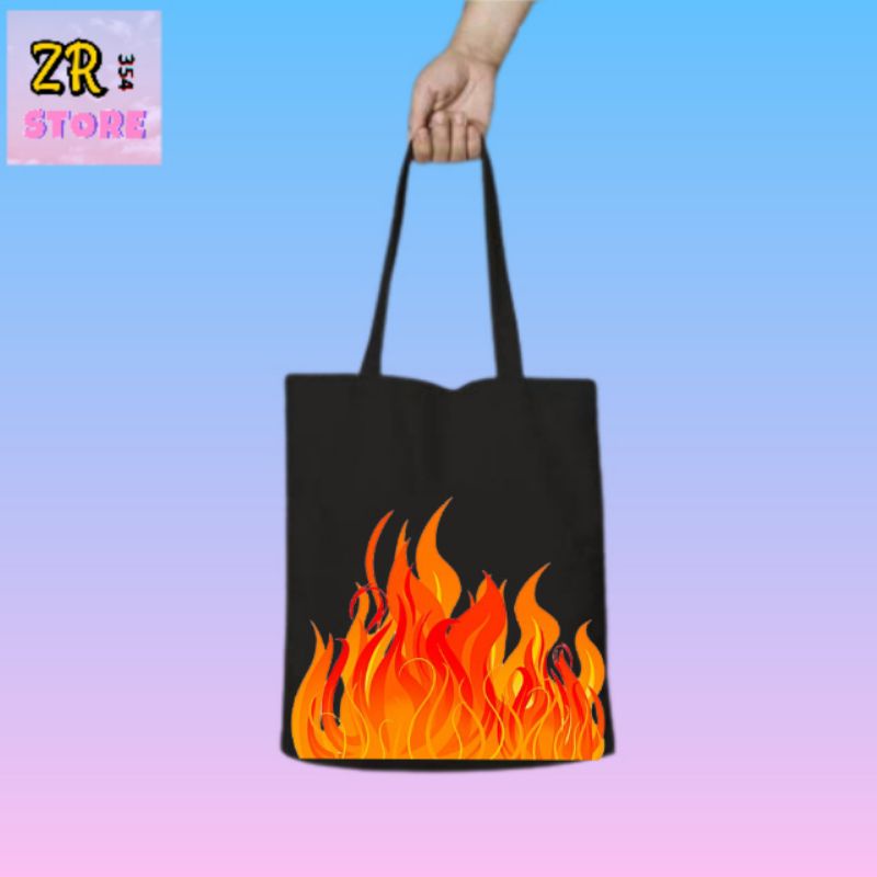 tote bag MOTIF API BLACK FIRE / tote bag resleting / tote bag pria / tote bag wanita / tas tote bag 