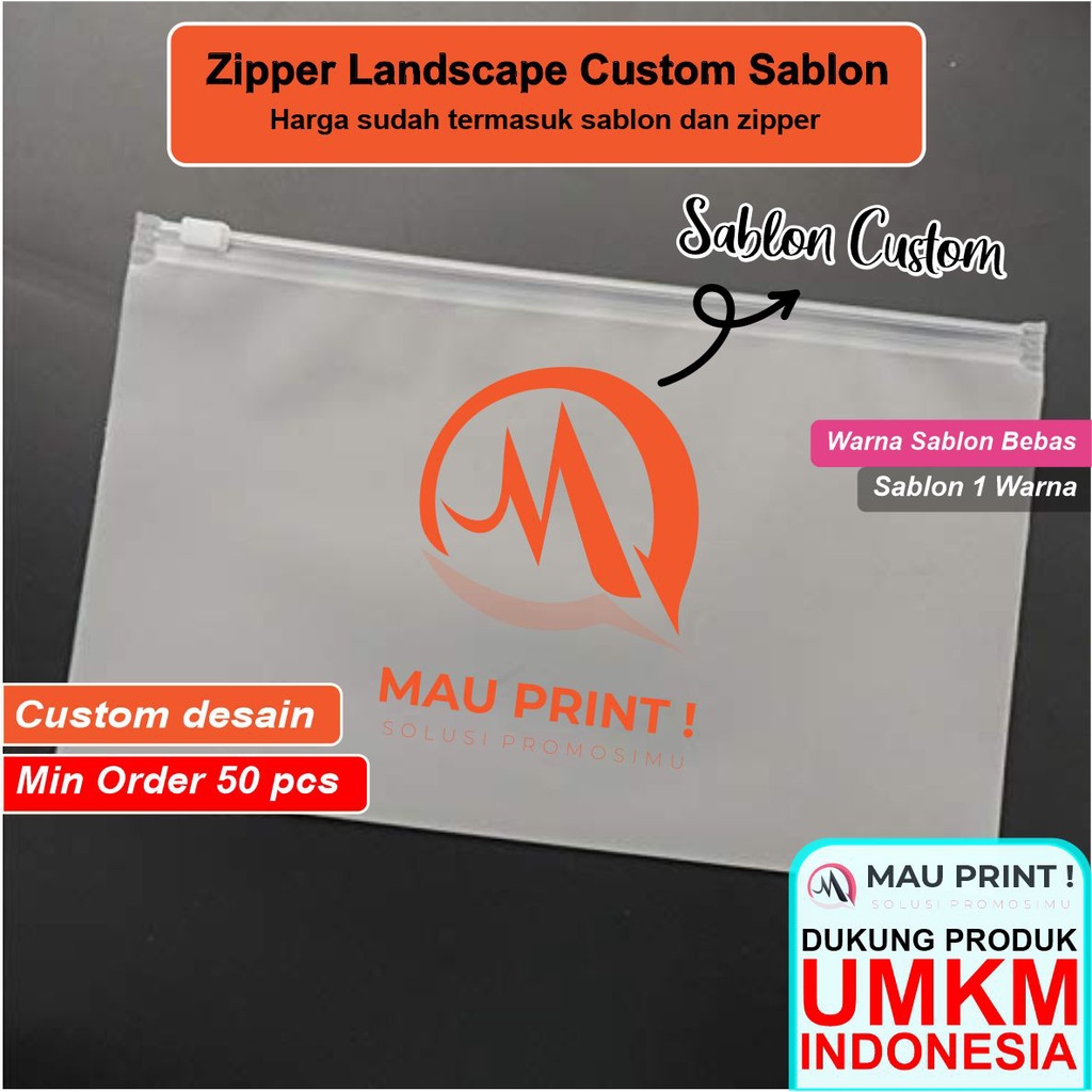Jual Zipper Bag Organizer bag Transparan Doff Landscape custom sablon