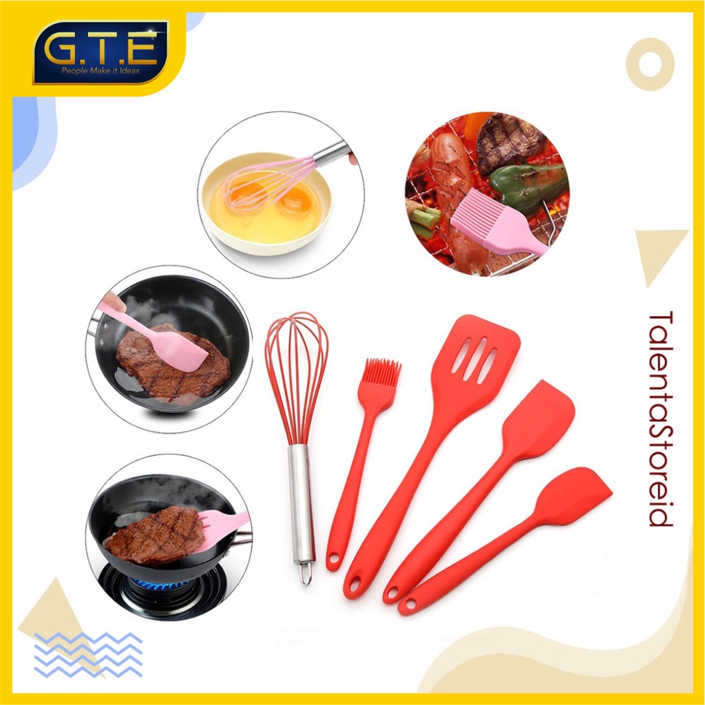 GTE | Set Alat Masak Silikon (Isi 5 pcs) / Spatula / Sutil Silikon Food Grade Tahan Panas | Baking Props Set 5in1