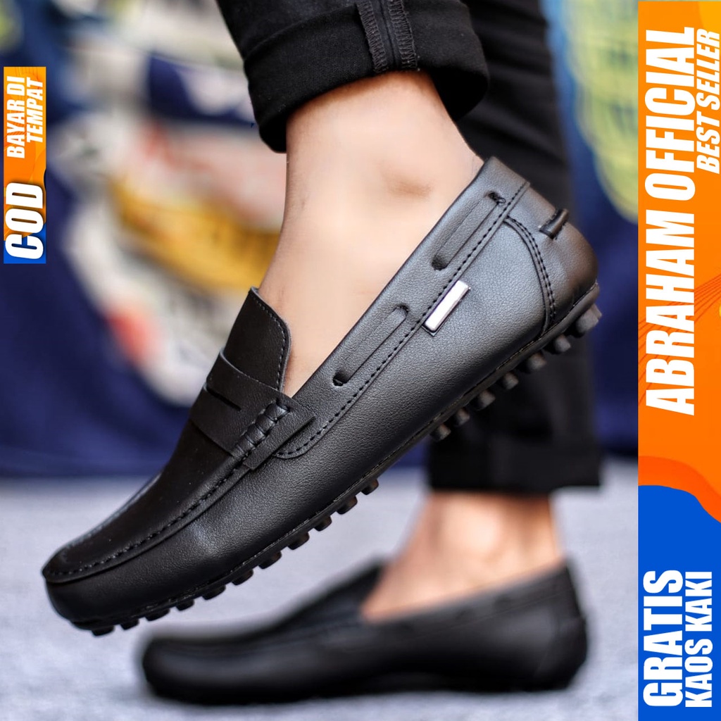 ABRAHAM Sepatu Casual Slip On Hitam Kerja Selop Pria