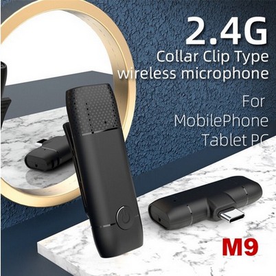M9 Wireless Lavalier Microphone Android Type- C / Iphone Lightning Mic Wireless Audio Video Recordin