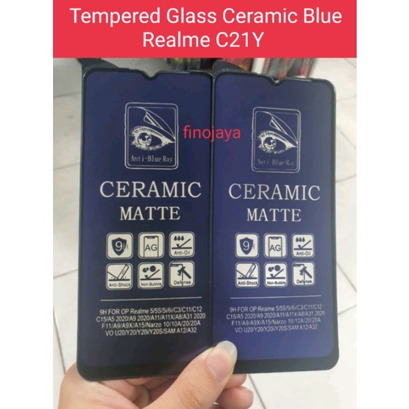 TG Tempered Glass Realme C21Y Antik Gores Ceramic Matte Blue Ray Full Layar