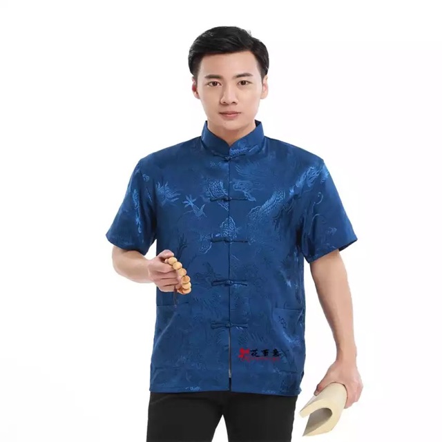 Promo Baju Imlek Cheongsam Pria Motif Naga Satin Sutera Import