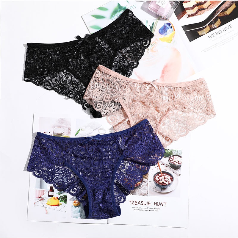 Renda Mulus Celana Dalam Wanita Mid Waist ukuran besar Sexy bernapas Thong 3C125