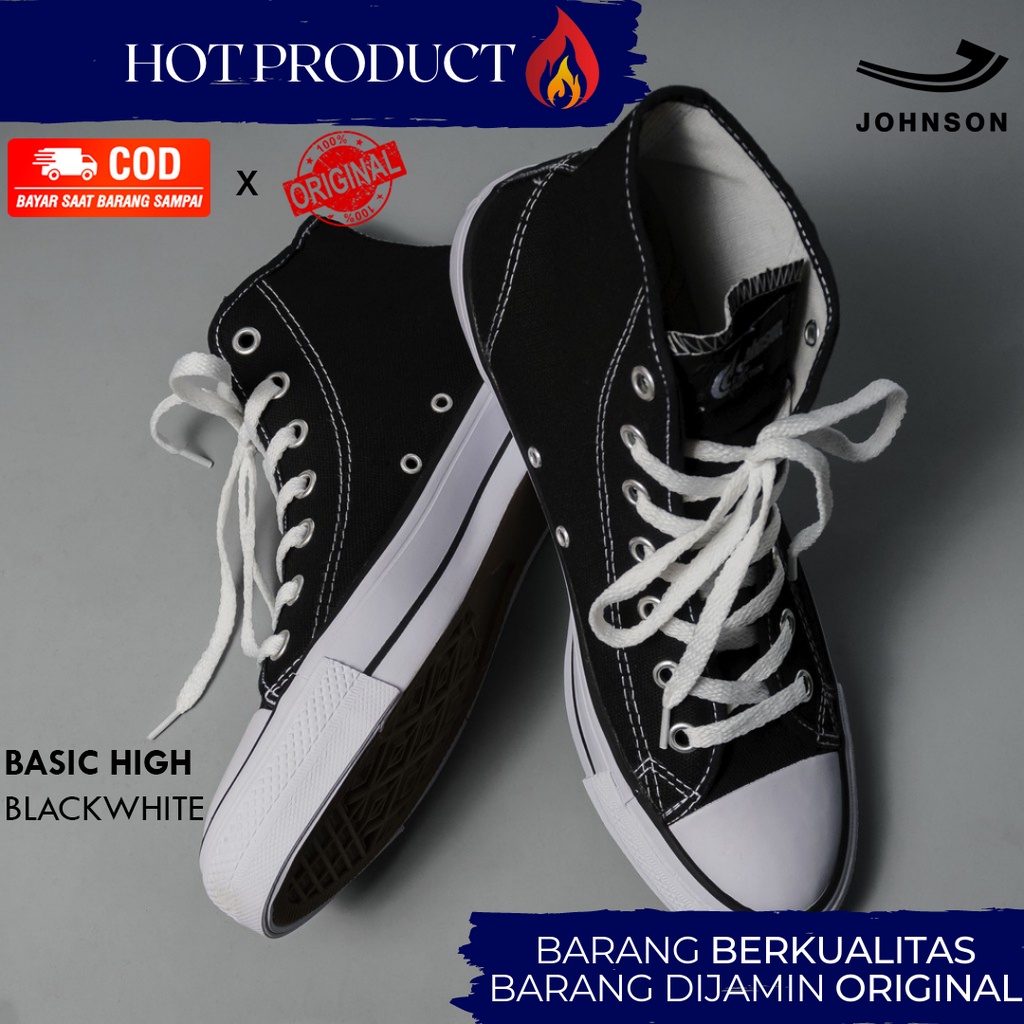 Johnson Basic High BlackWhite Sepatu Sekolah Sneakers Pria Wanita Casual Kasual Original Sepatulokal