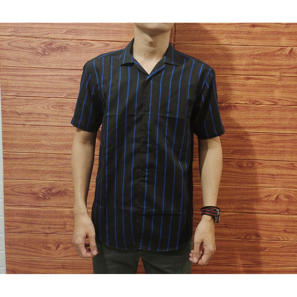 Kemeja Salur Pria Stripe Baju Kemeja Salur Pria Lengan Pendek Slimfit Big Size Kemeja Surfing Distro