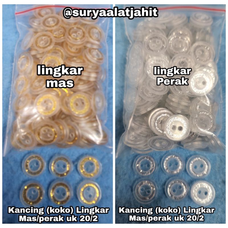 Kancing (koko) Lingkar Mas/perak uk 20/2 @1gros =rp.10.500/144pcs