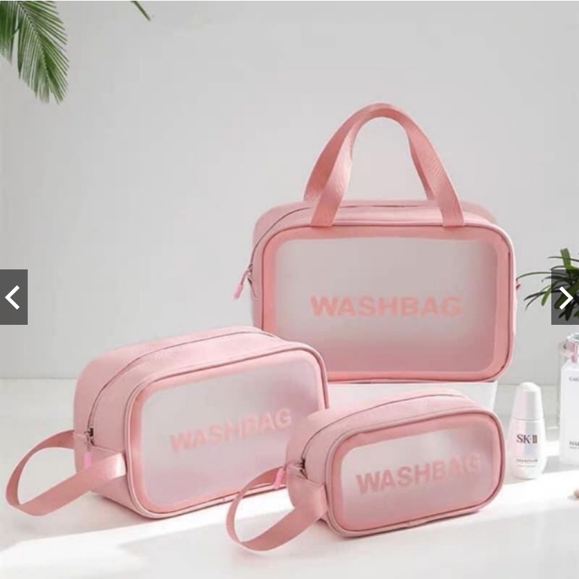 Tas Kosmetik WASHBAG Bahan PVC Kulit PU Waterproof Transparant Pouch Travel Organizer