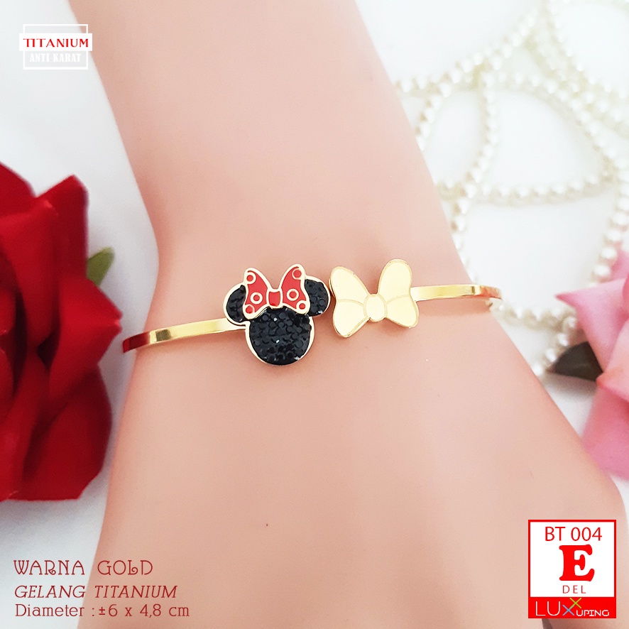 BT 004 Gelang Titanium Murah Perhiasan Titan Anti Karat Selamanya Minnie Mouse Bangle Stainless Steel Luxx Xuping