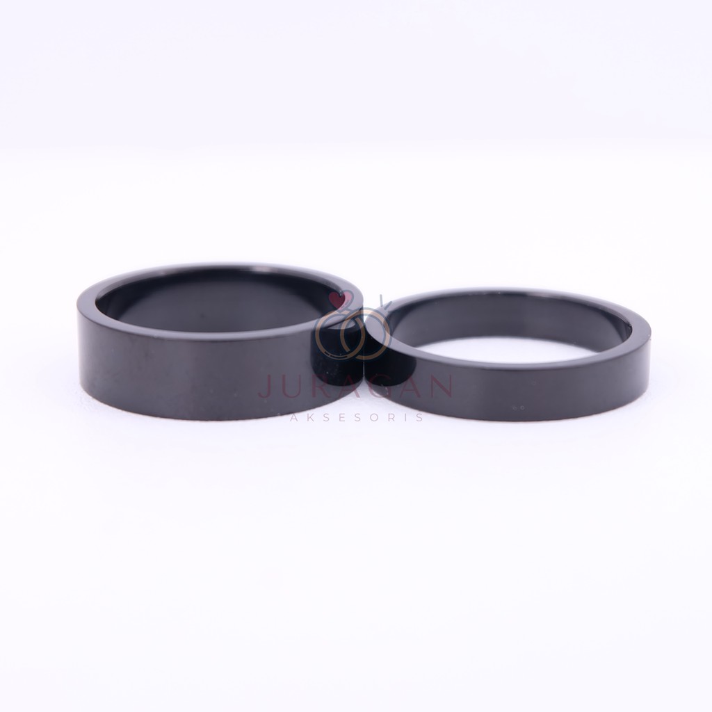 [UKIR NAMA + BOX HATI] Cincin Couple Titanium Flat Hitam BONUS Gelang Couple