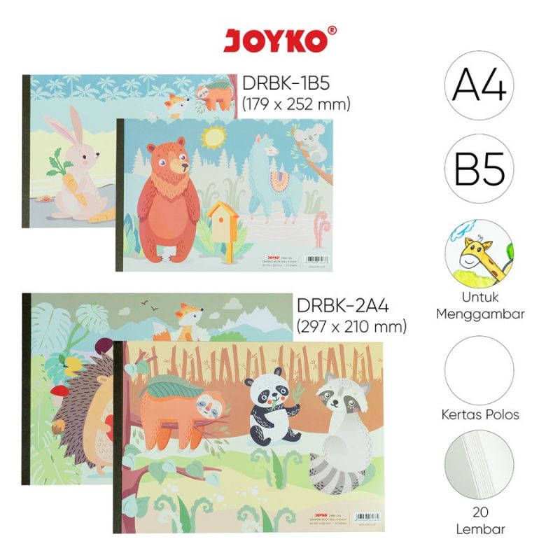 

JOYKO Drawing Book DRBK-1B5 ~ 2A4 - DRBK-1B5 Buku Gambar Motif Hewan Isi 20 Lembar