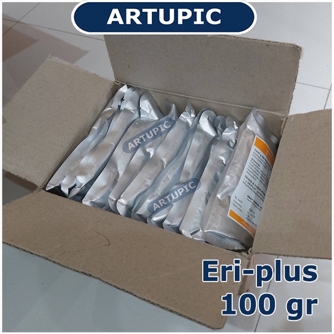 Eri-plus 100 gram Obat CRD Snot Ternak Hewan Unggas Efektif membunuh mikroorganisme Haemophilus Pasteurella Salmonella Ecoli Streptococcus Staphylococcus Mycoplasma yang peka terhadap Erythromycin dan Doxycycline.