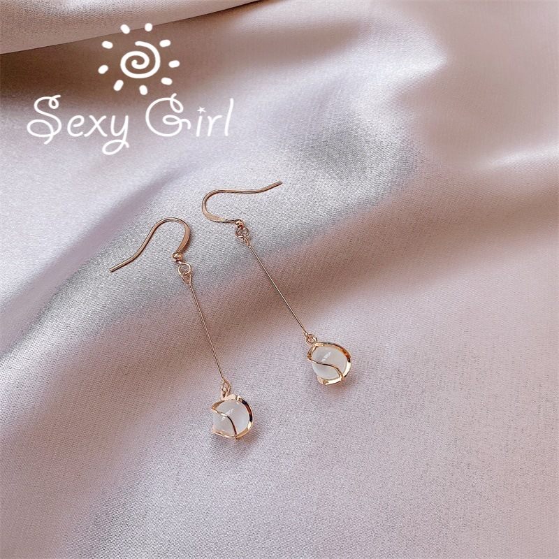 2021 Anting Kait Gantung Panjang Hias Opal Gaya Koreaelegan Untuk Wanita Sexy Girl Jewelry