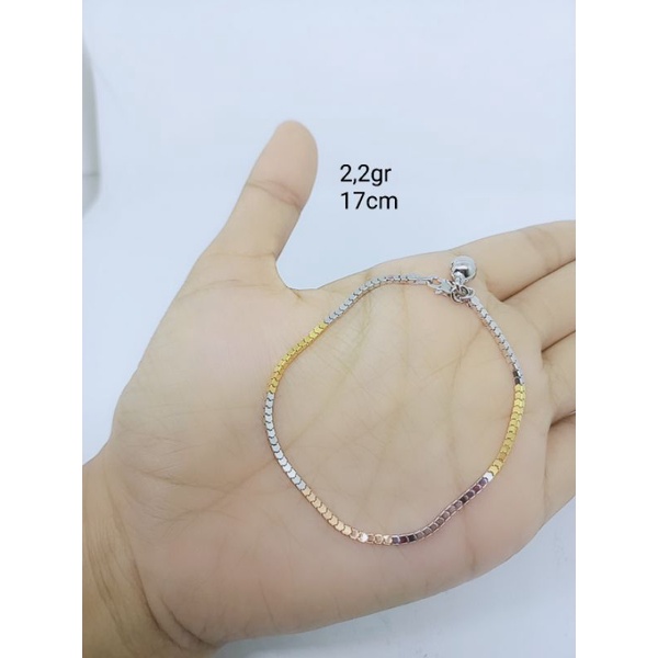 gelang perak asli lapis emas/gelang milano ice kombinasi tiga warna 1bel  silver asli 925/gelang fashion wanita