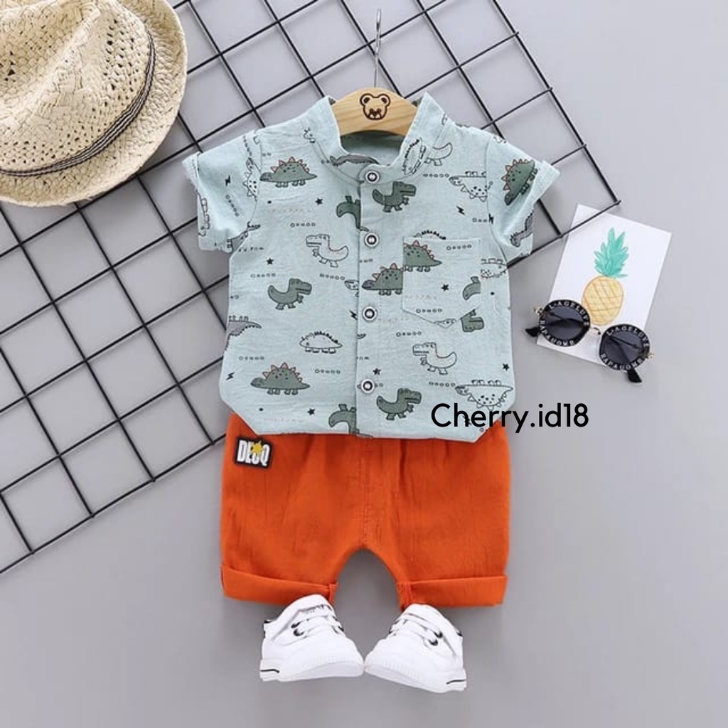 (6bln-3Thn) COD  Setelan Kemeja Anak Laki-Laki / Setelan Kemeja Anak Import - Motif Dino KB09