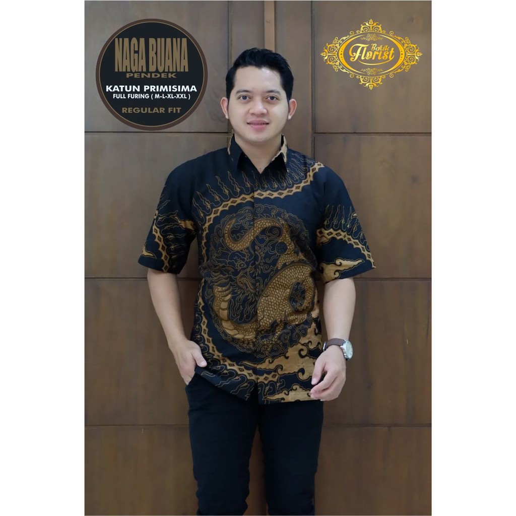 NAGA BUANA PENDEK Kemeja Batik Pria Full Furing Bahan Katun Primisima