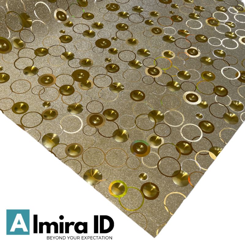 3D Glow Wallpaper Efek Menyala Berserat Bertekstur Walpaper Dinding Kaca Stiker DIY Emas Gold Silver Abu Bulat Cincin Spiral 50 x 90 cm Meteran Berkualitas Modern Lemari Rak Kitchen Set Dapur-Gold Ring