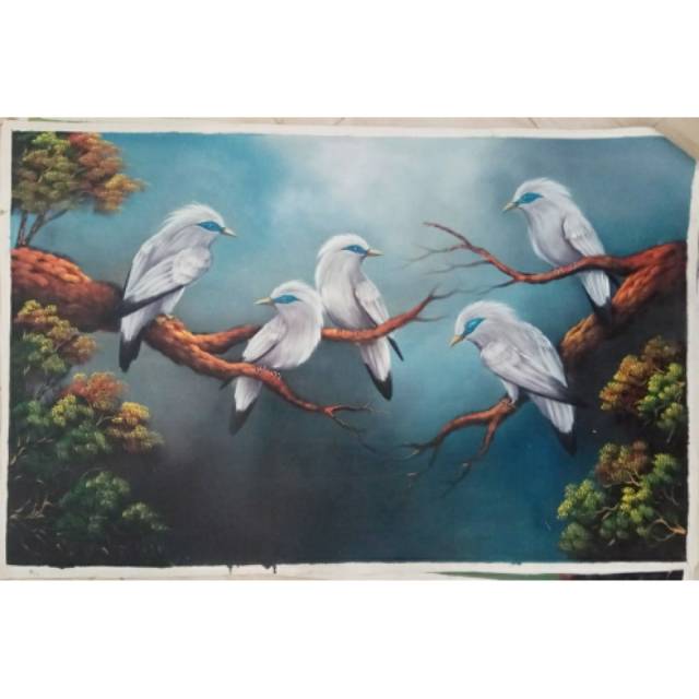 Lukisan Pemandangan Dan Burung Jalak Bali Shopee Indonesia