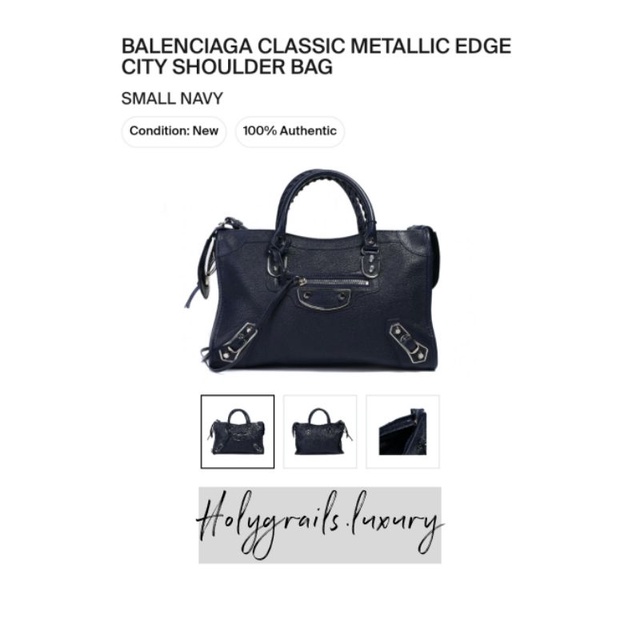 Balenciaga Classic Metallic Edge City Shoulder Bag Black Small Navy Original 100%
