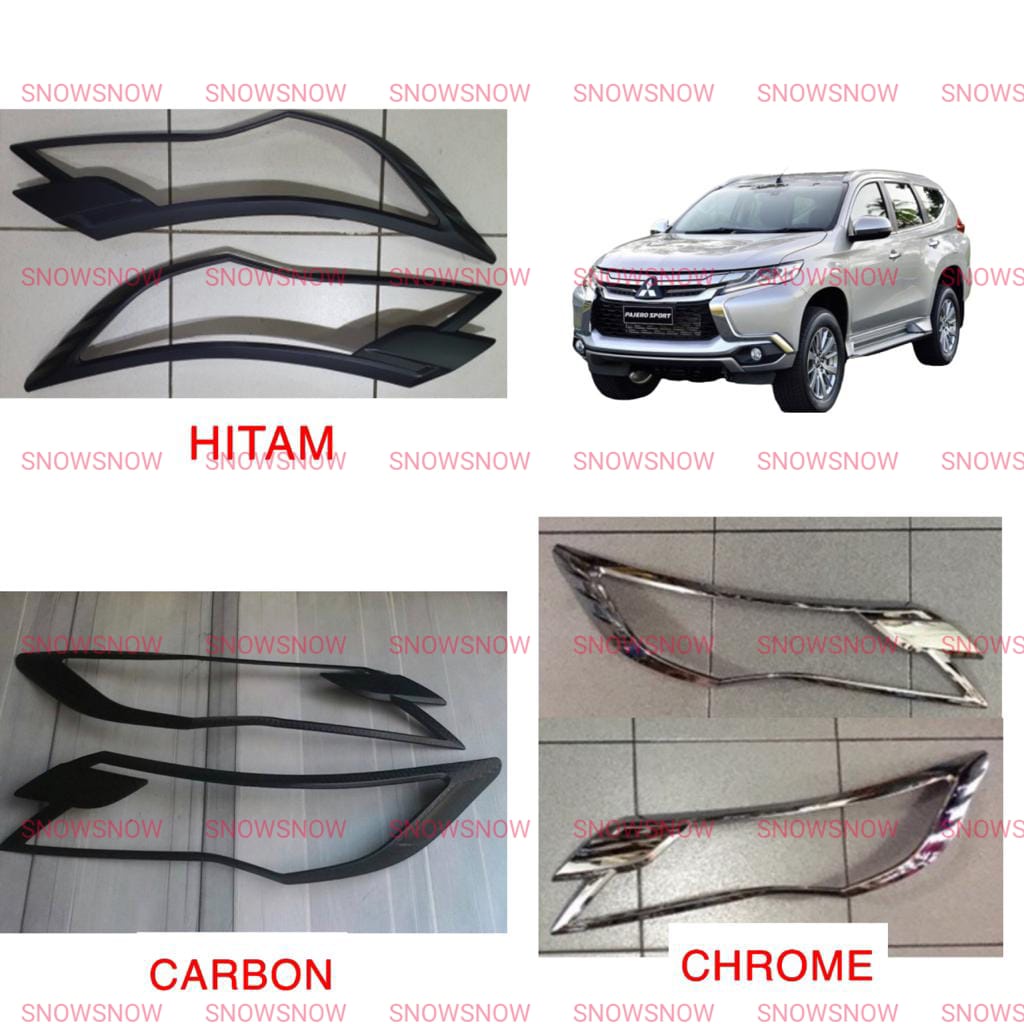 Garnish Lampu Depan All New Pajero Sport 2016 2018 Hitam Chrome Carbon