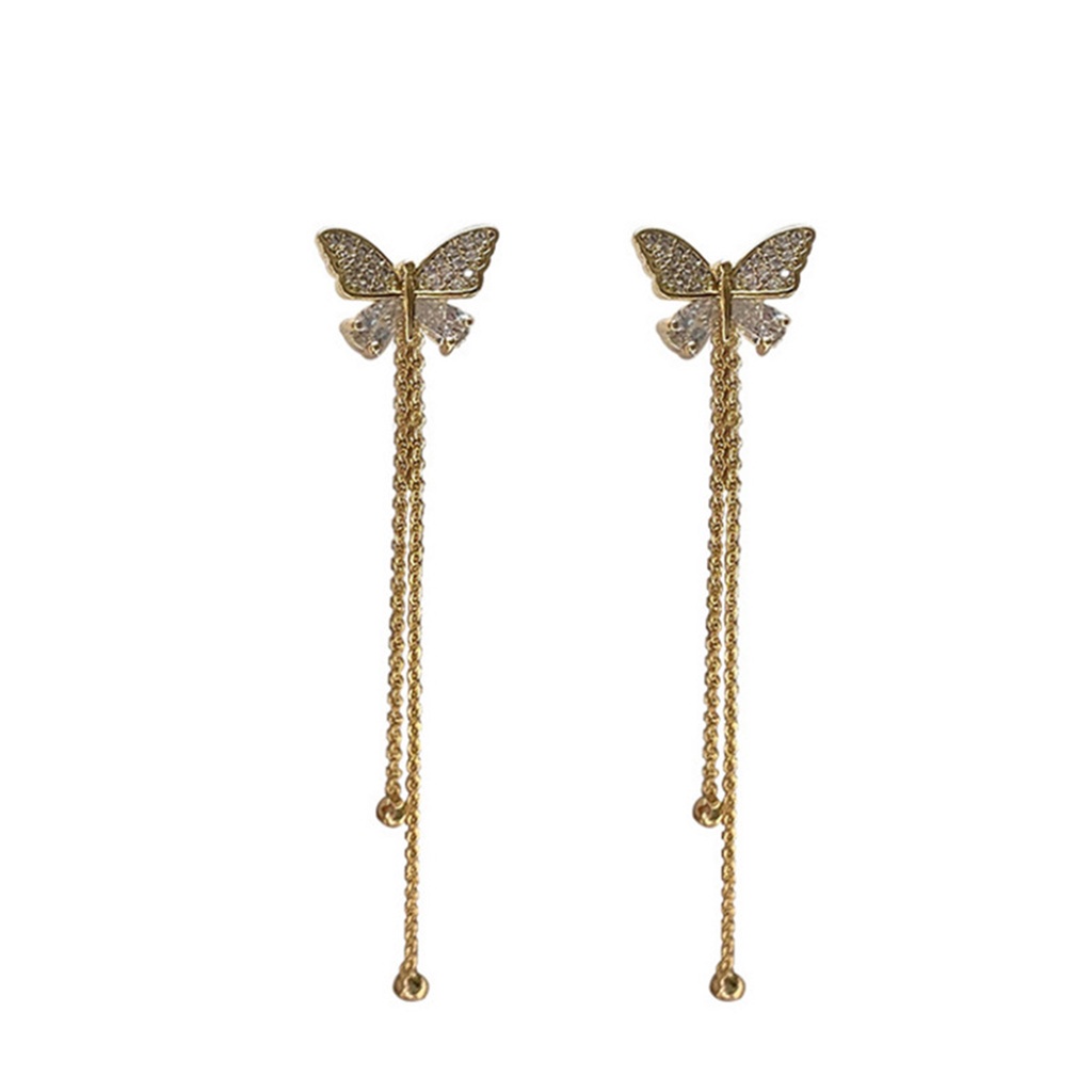 Anting Tassel Butterfly Aksen Kristal Dan Berlian Imitasi Untuk Wanita