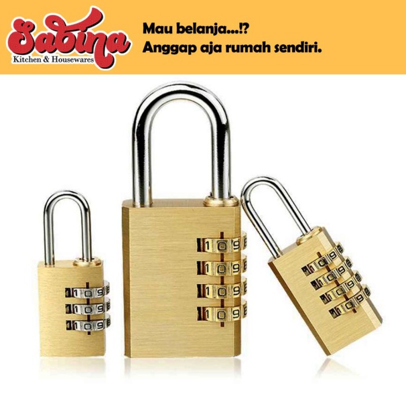Gembok Koper Tas Padlock 3 Digit Combination Solid Brass Gold KAK