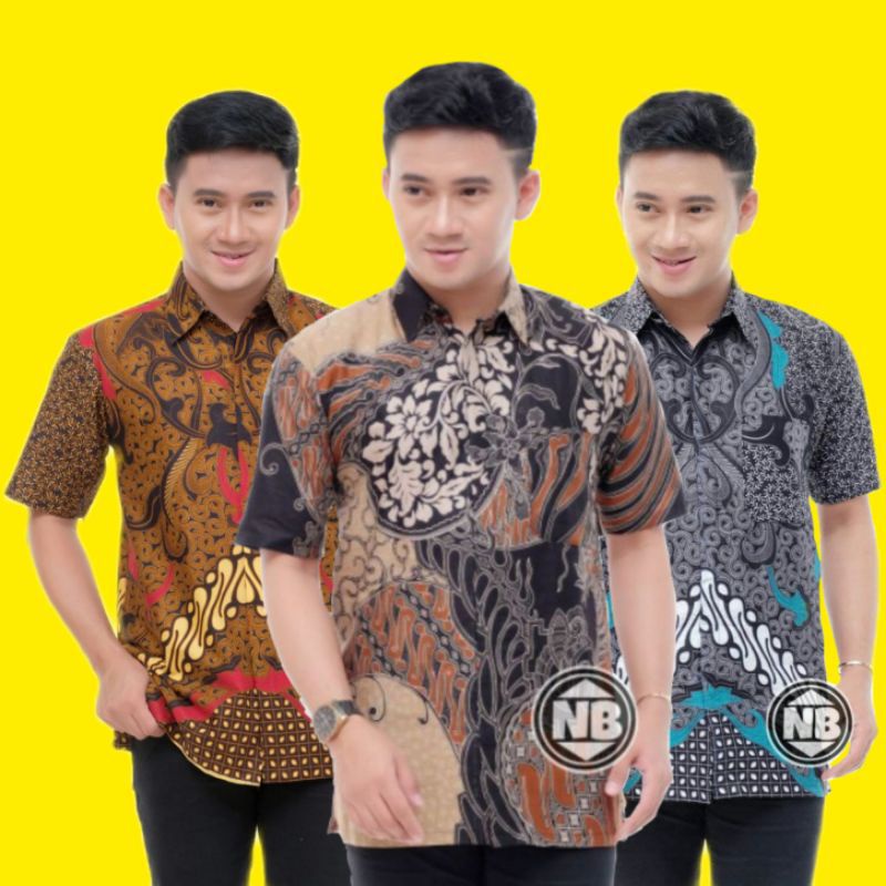 Batik Pria Lengan Pendek Premium BATIK BERKAH HRB026 motif KERATONAN Kode 002 size M L XL XXL