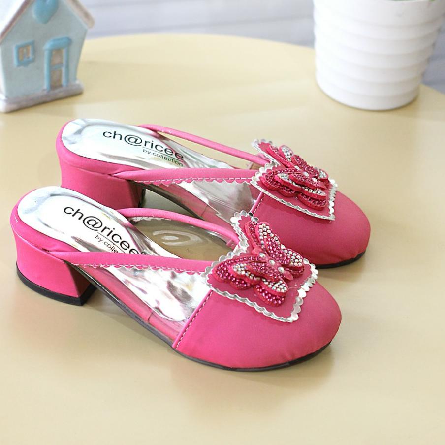 Bagus Dipakai.. Sandal anak perempuan hak tahu bapau kaca motif kupu-kupu DL-05