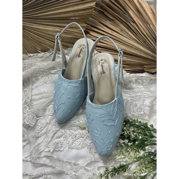 sepatu wanita pesta babyblue Sabrina tanpa payet 5cm tahu