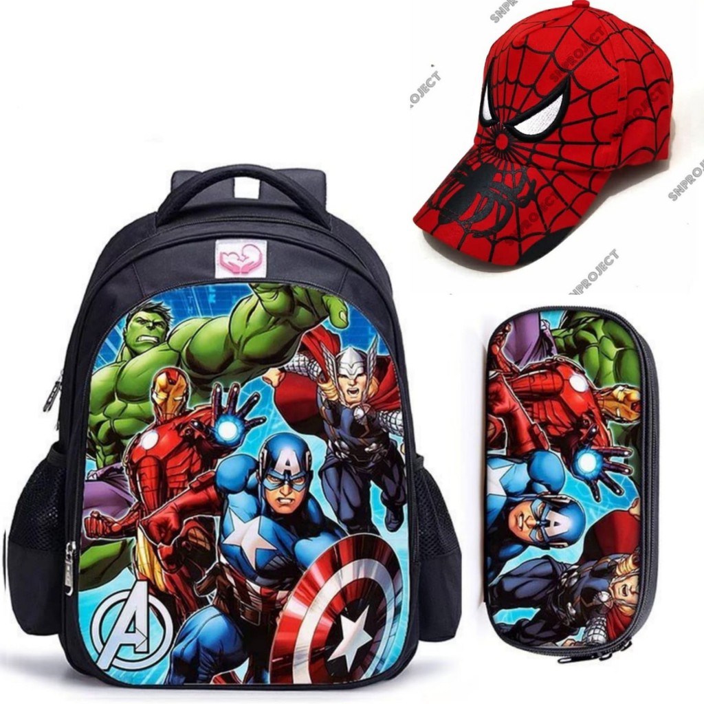 Tas Ransel Sekolah Dan Topi Anak Laki Laki Captain Amerika Paud TK SD