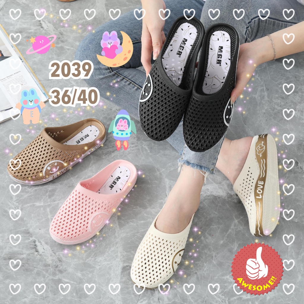 Sepatu Slop Jelly Karet Wanita Jaring full Senyum Sayang Smile Love Lucu Simple Casual Keren Impor MGR Mokaya Balance (2039)/ Size36-40