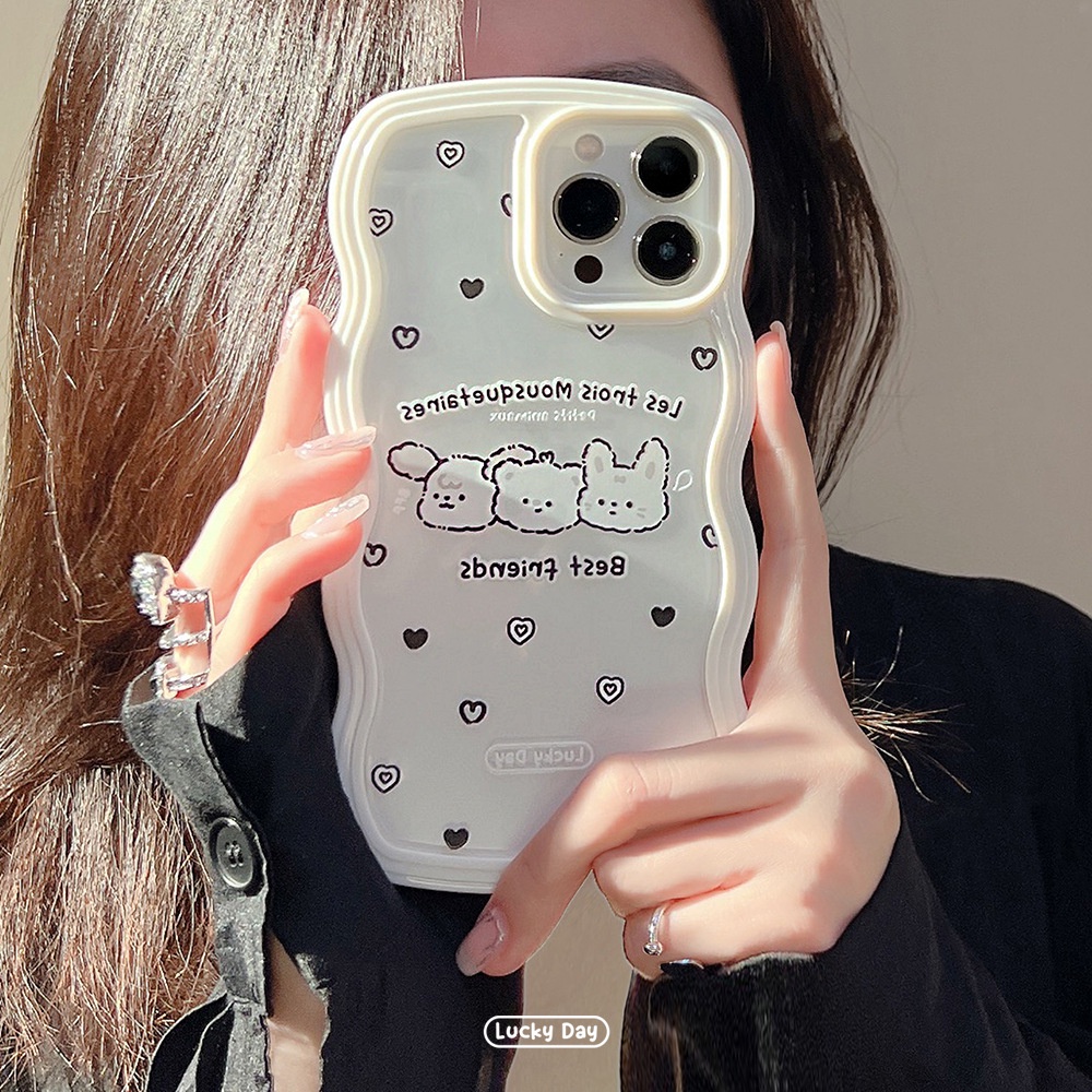 Best Friends Animal 2in1 Transparan Phone Case Cover Twist Shaped Pelindung Tahan Guncangan Untuk X XR XS 11 12 13 14 PLUS PRO MAX