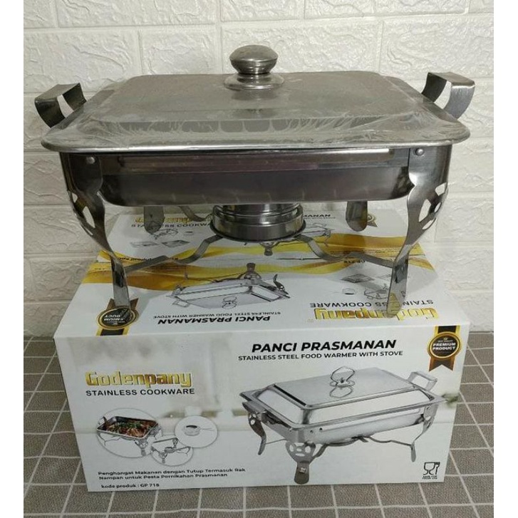 Prasmanan Warmer 2 Square Pan  , Tempat Makan Pemanas  Penghangat Sayur  Stainless Stell KOTAK / SEGI