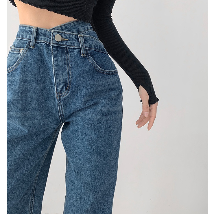 Celana Jeans Wanita Kekinian Loose High Waist Celana Panjang Jeans Kulot Boyfriend Korean Style