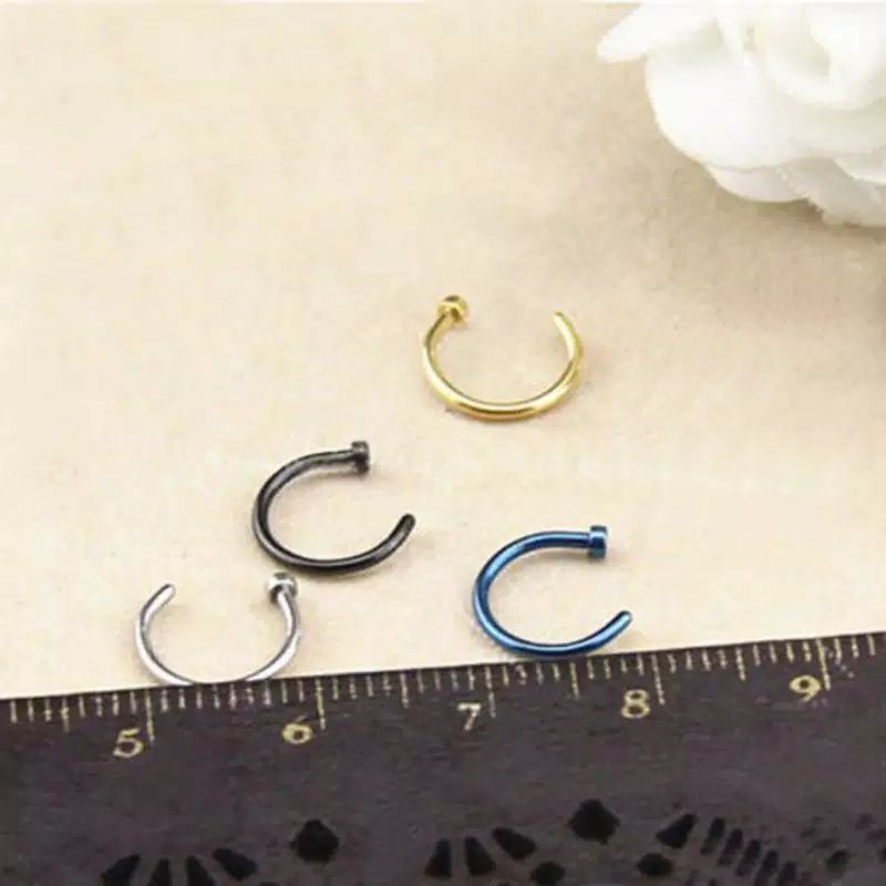 1Pc anting Hidung Bulat Kecil Bahan Stainless steel Tipis Pria wanita TERMURAH