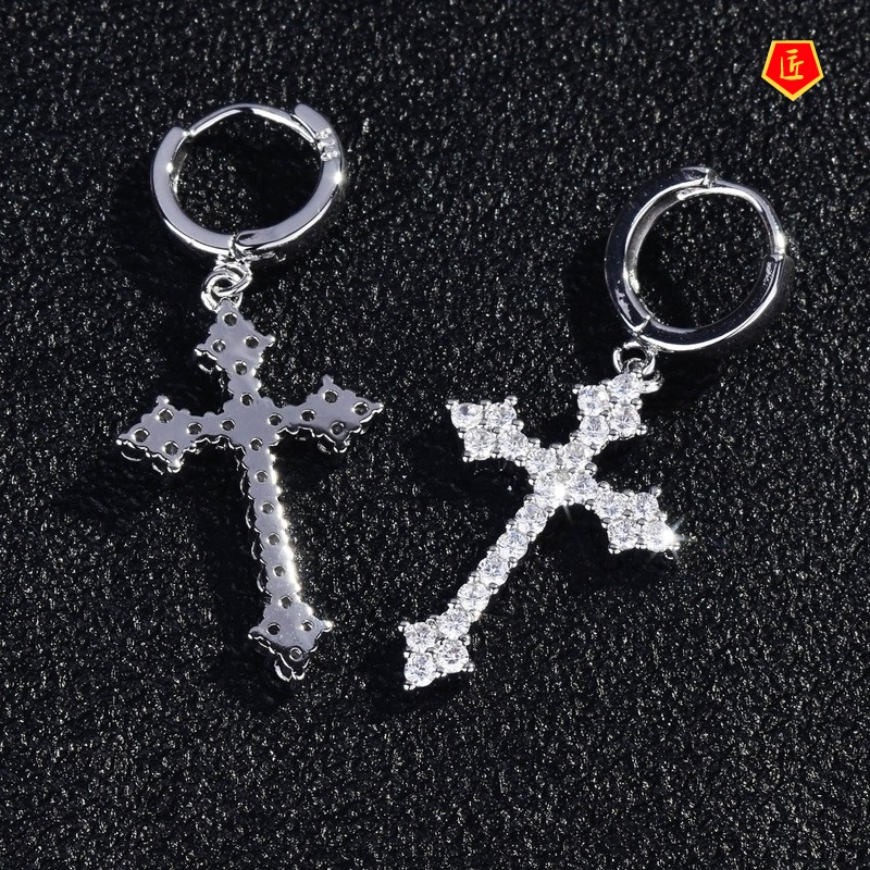 [Ready Stock]Refined Simple Micro-Inlaid Diamond White Cross Earrings