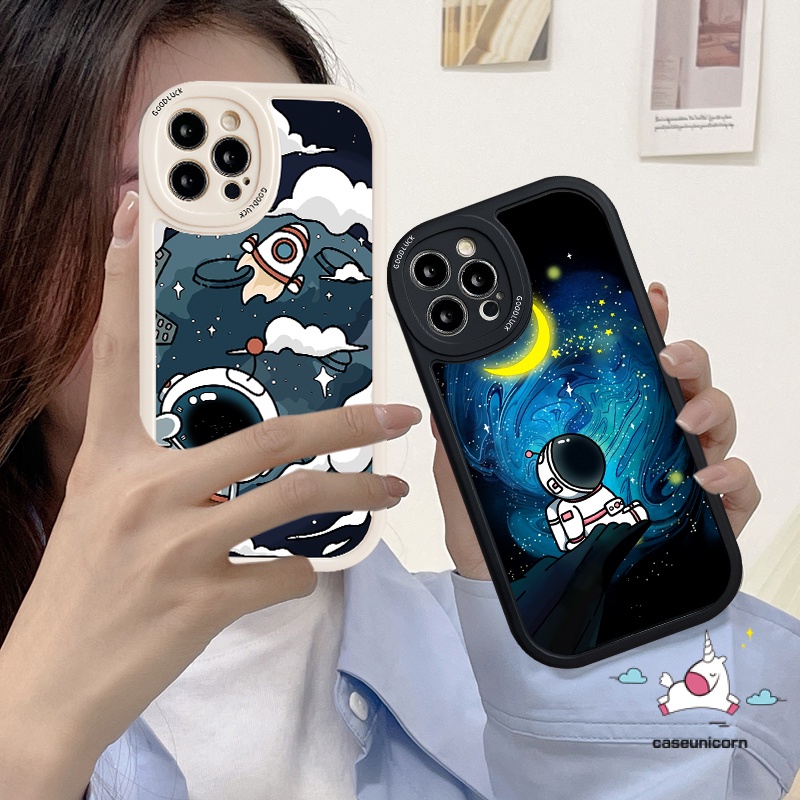 Casing Fashion Trendy NASA Case Kompatibel Untuk iPhone 7plus 11 12 13 14 Pro MAX XR 6 6s 7 8 Plus X XS MAX SE 2020 Kartun Lucu Astronot Bintang TPU Lembut Sulicon Penutup Belakang