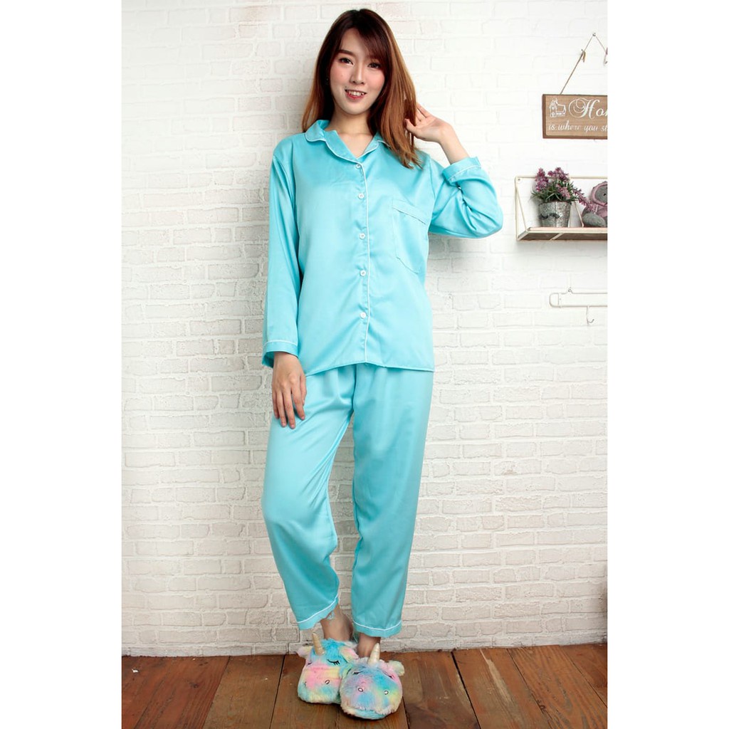 SATINPP - Vibelle Baju Tidur Piyama Satin Silky Velvet Premium Wanita-Hijau Muda