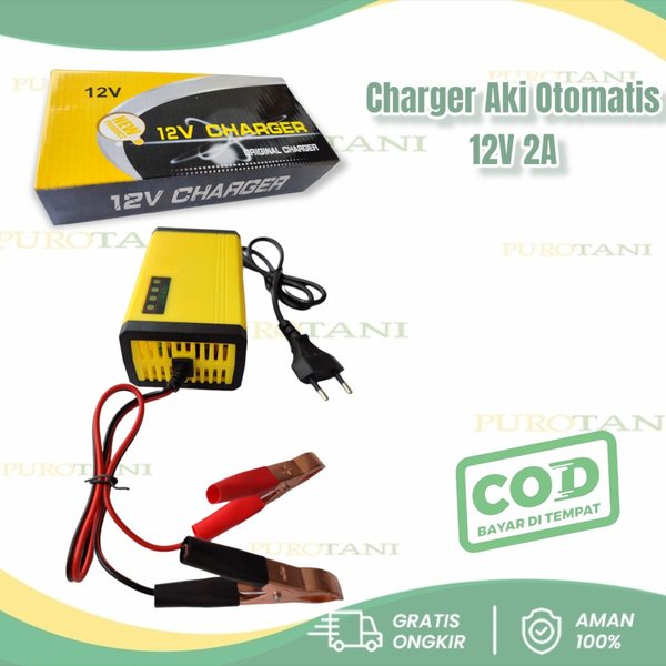 Alat Cas Aki 12V Otomatis Portable Motor Mobil Charger Accu 2A