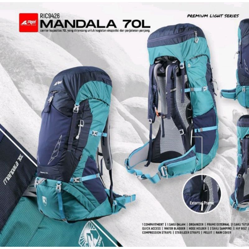 Tas Carrier Rei Mandala 70L+Raincover  ORIGINAL