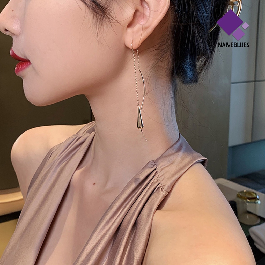 1 Pasang Anting Gantung Panjang Model Geometri Elegan Untuk Wanita