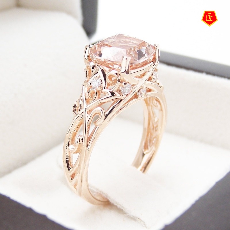 [Ready Stock]14K Rose Gold Colored Gemstone Topaz Champagne Ring