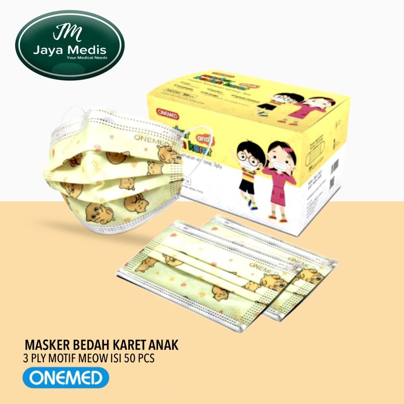 Masker Medis Anak Motif Meow 3ply - Onemed 1 Box 50pcs