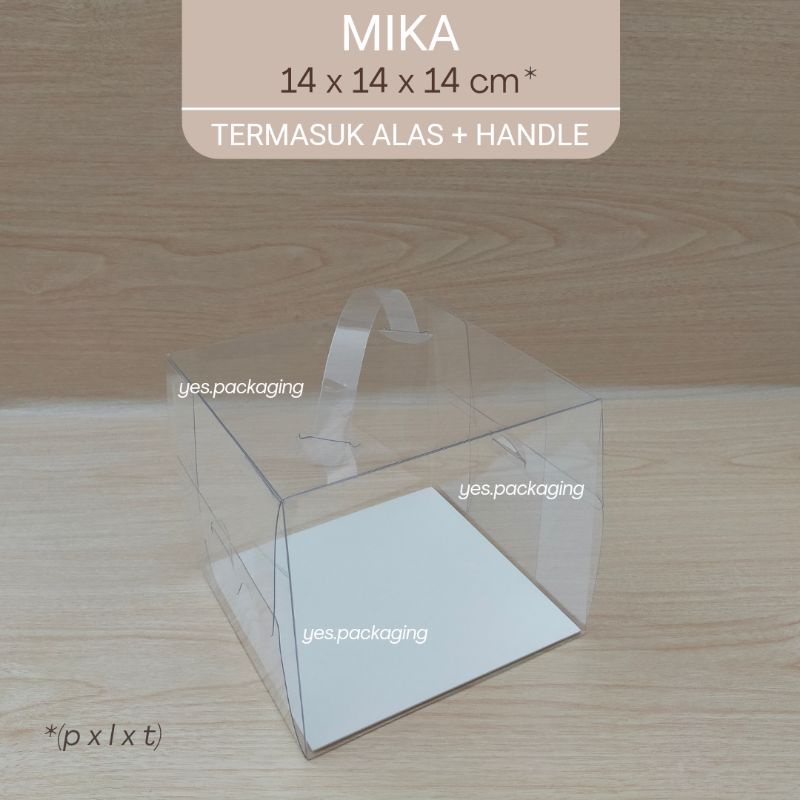 [14x14x14cm] MIKA HANDLE Box Kotak Clear Transparan Korean Cake Chiffon Hampers Kue Pudding Tart Min