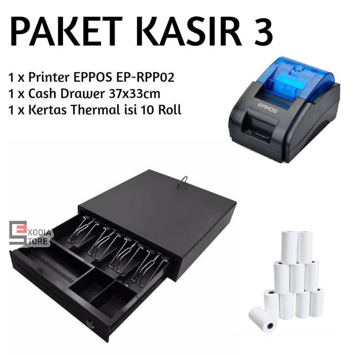 

Termal | Paket Kasir 3 : Cash Drawer + Printer Thermal Bluetooth + Roll Kertas