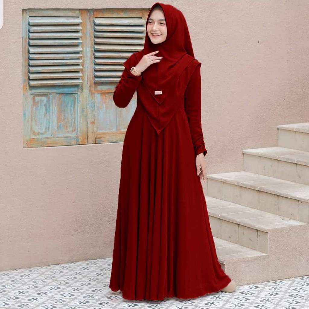MAYRA SYARI SET KHIMAR M-XXL Gamis Baju Busana Wanita Muslim Remaja Jumbo Terbaru Termurah 2021-MAROON